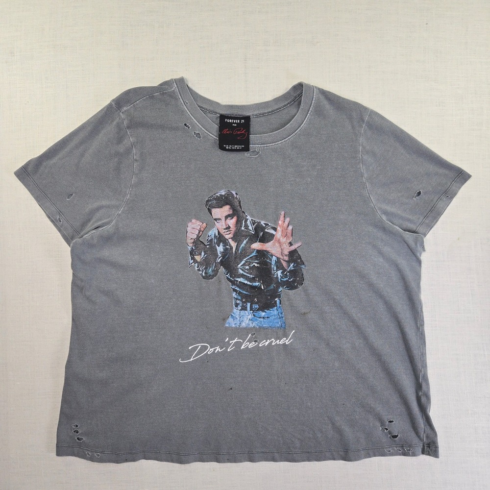 Elvis Presley Forever 21 Womens 2XL Shirt Gray Don't Be Cruel Distressed Graphic